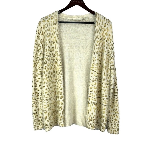 Cynthia Rowley Womens Size M Cream Open Cardigan Sweater Soft Fuzzy Leopard - Picture 1 of 12
